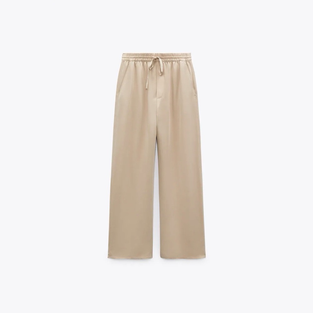 Zara beige flowy straight leg pants